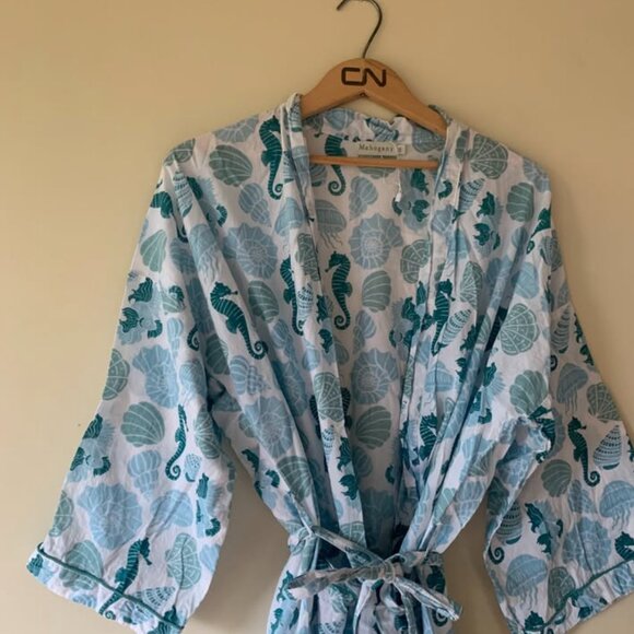 Mahogany Cotton sea themed dressing robe getting ready kimono style shells - Picture 2 of 4